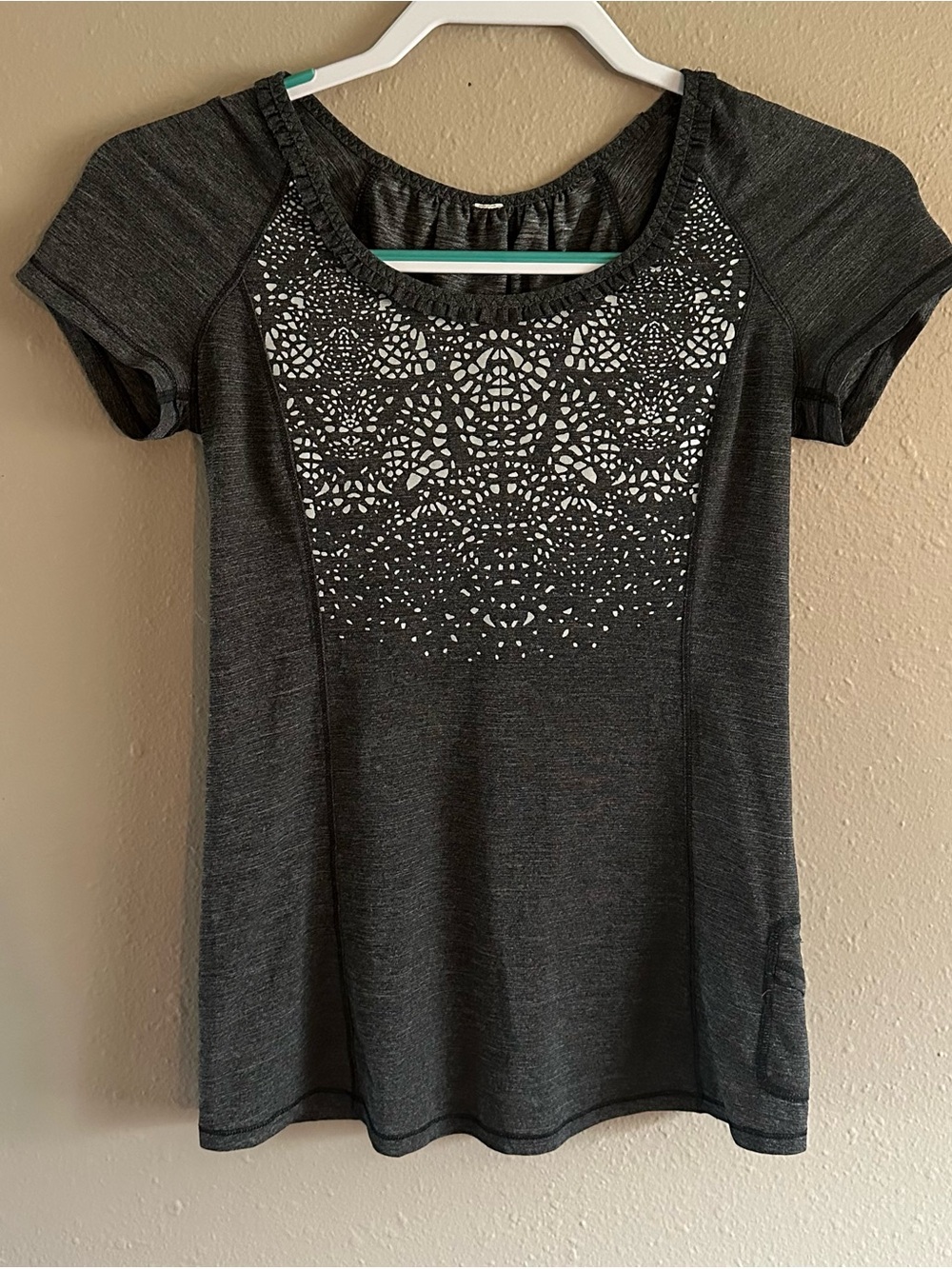 Lululemon Gray Short-Sleeve Women's Top with Laser-Cut Yoke
